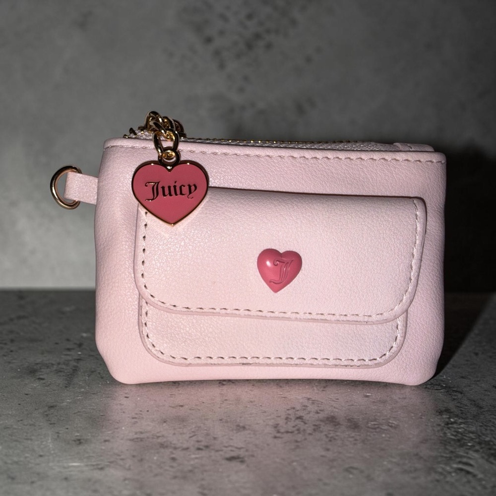 Juicy Couture Pink Heart Mini Coin Purse Zip Pouch Wallet New
